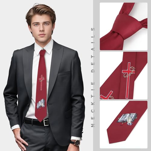 Men's 3.27 Inch (8.3CM) Christian Jesus Easter Novelty Tie Gift Box - color: Red-cross+bible