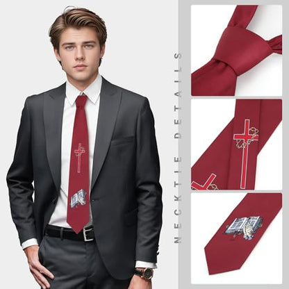 Men's 3.27 Inch (8.3CM) Christian Jesus Easter Novelty Tie Gift Box - color: Red-cross+bible