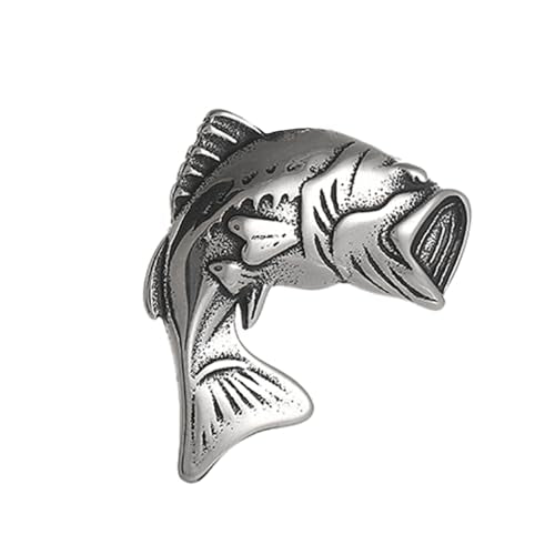 Bass Fish Brooch Pin, Largemouth Fish Breastpin Stainless Steel, Fishing Amulet Gift Brooches Lapel Pins