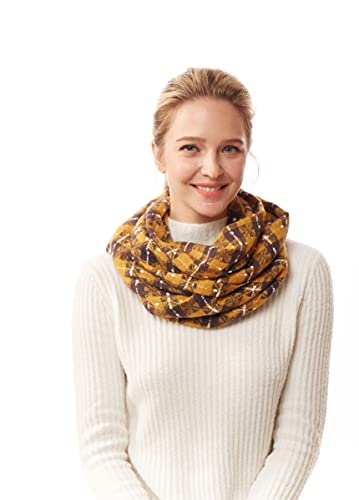 ScarvesMe Women's Check and Plaid Soft Infinity Loop Winter Fall Warm Scarf - color: Lof1252_mustard