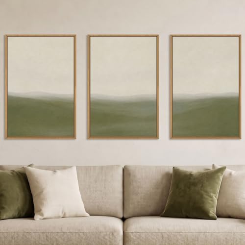 Aryroi Sage Green Abstract Landscape Framed Canvas Wall Art Set, Watercolor Neutral Minimalist Mountain Wall Decor, Natural Modern Beige Scenery Artwork for Living Room, Bedroom, Office- 24"x36"x3 - color: Sage Green Abstract Landscape Wall Art, size: 24"