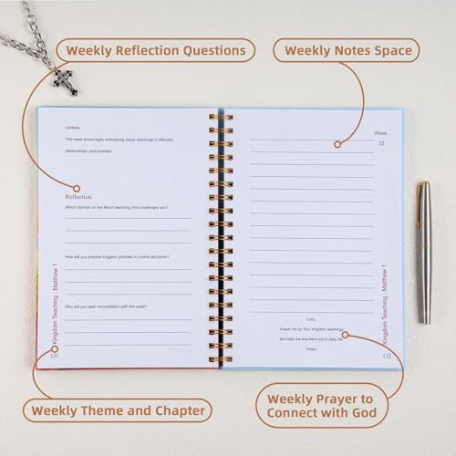 A Journey Through Scripture — A 52-Week Bible Study & Daily Reading Plan, Spiritual Companion & Journal for Women & Teens, Christian Gifts and Bible Study Supplies, Hardcover Spiral-Bound Book(6.9" x 9.8")Paper Notebooks