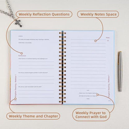 A Journey Through Scripture — A 52-Week Bible Study & Daily Reading Plan, Spiritual Companion & Journal for Women & Teens, Christian Gifts and Bible Study Supplies, Hardcover Spiral-Bound Book(6.9" x 9.8")Paper Notebooks
