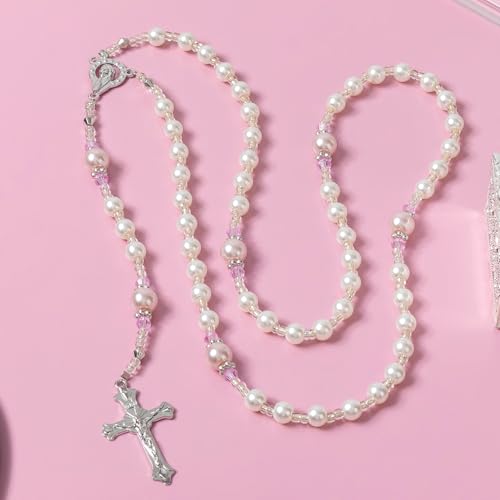 Rosary Beads Catholic for Women - Rosary Necklace Artificial Pearls, Exquisite Gifts for Women - color: Off White