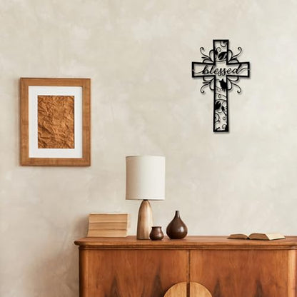 Rajukit Blessed Christian Metal Cross Wall Art for Home - color: Blessed
