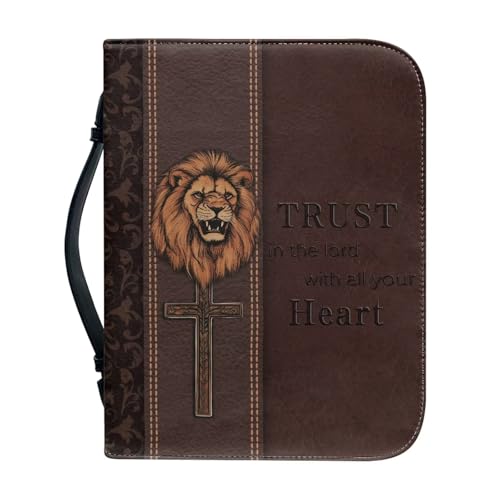 Brown Tiger Print Bible Cover Case PU Leather Crucifixion Book Cover Bible Carrying Case Large Scripture Bag Bible Bag Protector Pad for Christian - color: Brown Tiger Crucifixion, size: 2X-Large