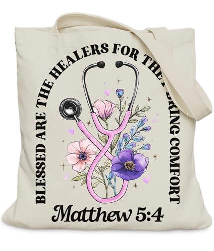 Aesthetic Christian Gifts Tote Bag for Church, Religious Tote Bag for Bible Study, Medium Size with Inner Pocket - color: Nurse