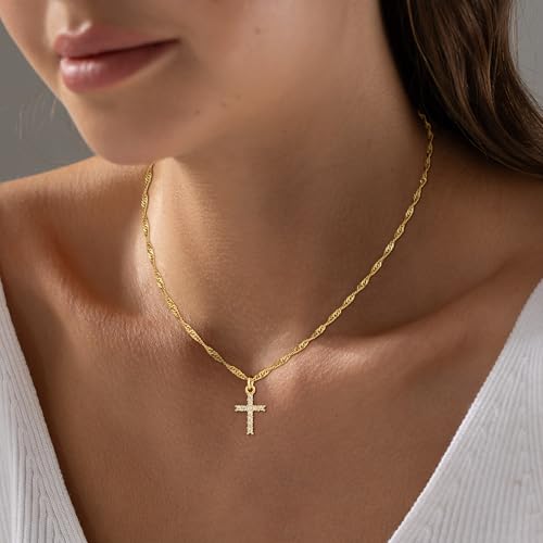 18K Gold Plated Cross Necklace for Women Trendy - color: 2-CZ Cross Pendant