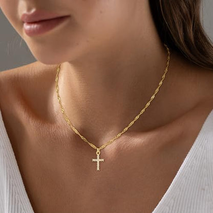 18K Gold Plated Cross Necklace for Women Trendy - color: 2-CZ Cross Pendant