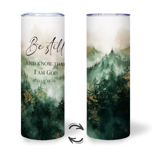 Christian Bible Verse Forest 20oz Travel Coffee Mug Tumbler - color: bestillB