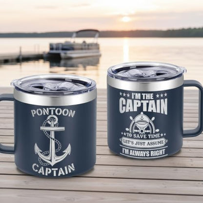 14 Oz Boating Tumbler – Captain & Boat Owner Gift, Nautical Accessories for Men, Pontoon Boater Gift, Funny Boat Lover Drinkware - color: Captain Always Right