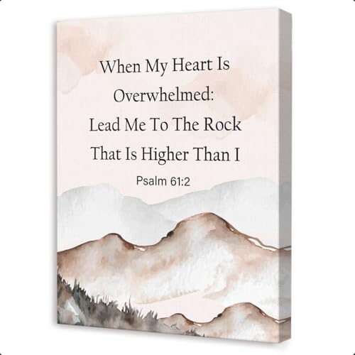Psalm 61:2 When My Heart Is Overwhelmed Wall Art,Christian Canvas Wall Art,Bible Verse Wall Decor,Scripture Religious Wall Decor for Christian Home Office Living Room - color: When My Heart