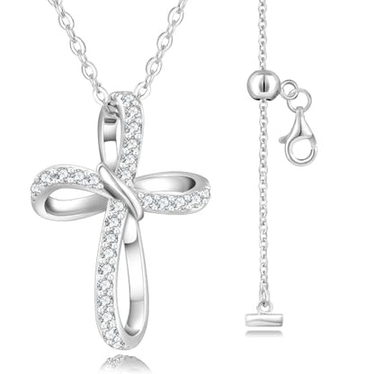 KRKC&CO Moissanite Cross Necklace for Women: D Color VVS1 0,09-0,3ct - color: Silver D