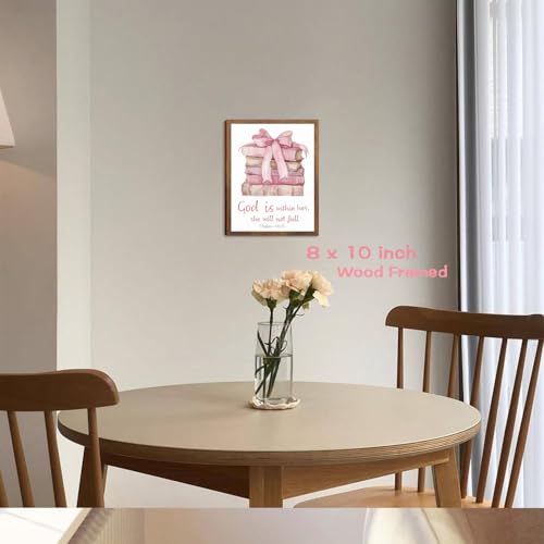 SEHSUVC Pink Bows Books Bible Verse Christian Canvas Wall Art, Wood Framed Trendy Religious Wall Decor, Cute Coquette Preppy Girls Aesthetic Room Decor Gifts for Bedroom Living Room Home Decor 8x10inch - color: Pink Bow Book 46:5