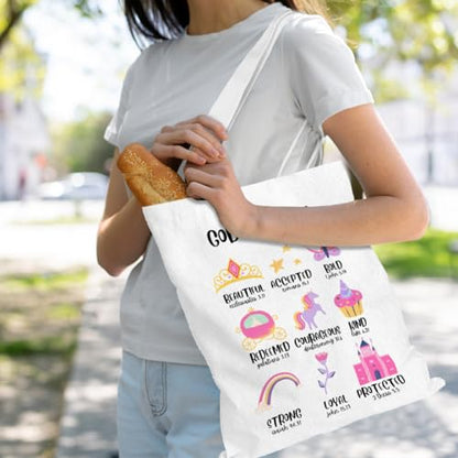 VICBOU Bible Verse Canvas Tote Bag, Inspirational Religious Christian Gifts for Women Men Canvas Tote Reusable Grocery Bags - color: Godsays04