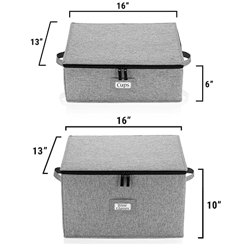 Wine Glass Storage and Cup Storage Case - Set of 2 Stackable Containers with Fully Padded Interior and Outside Hard Shell - 12pcs per Box with Insert Cards for Labelling and Side Handles - style: Cup + Wine Glass Storage