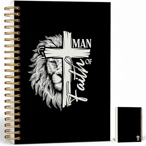 Christian Notebook Journal - Man of Faith Christian Gifts for Women, Inspirational Bible Journal Notebooks for Note Taking, Bible Study, Prayer & Church Notes, A5 Spiral Notebook (Man of Faith-Black) - color: Man of Faith-Black