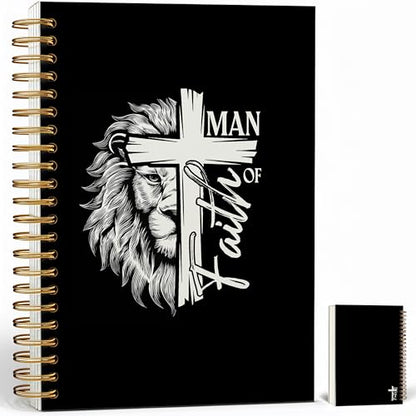Christian Notebook Journal - Man of Faith Christian Gifts for Women, Inspirational Bible Journal Notebooks for Note Taking, Bible Study, Prayer & Church Notes, A5 Spiral Notebook (Man of Faith-Black) - color: Man of Faith-Black