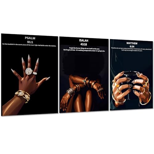 RKYKISS Set of 3 Black Christian Girl Canvas Wall Art, Bible Verse Scripture Picture Prints, Faith Inspirational Painting Poster, Frameless 16x24 Inches - color: Bible Frameless, size: 16"L x 24"W