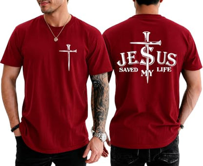 Christian Jesus Cross Shirts for Men Jesus Saved My Life T-Shirt God Tee - color: Claret, size: Small
