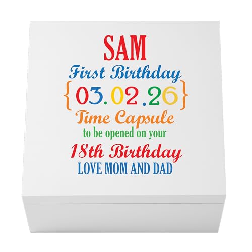 Let's Make Memories Personalized First Birthday Time Capsule - Baby Keepsake Box - Child's Memory Box - Sturdy Wood Composite - 12" Lx12 Wx6 H - First Birthday - color: First Birthday
