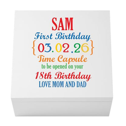 Let's Make Memories Personalized First Birthday Time Capsule - Baby Keepsake Box - Child's Memory Box - Sturdy Wood Composite - 12" Lx12 Wx6 H - First Birthday - color: First Birthday
