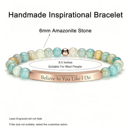 Inspirational Christian Bracelet for Women, 18K Gold Plated Bible Verse Jewelry with Amazonite Beads, Religious Faith Gift for Mom, Daughter, Sister, Friend - color: BELIEVE IN YOU LIKE I DO-Amazonite Rose Gold
