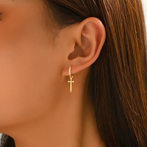 SUYACS Dainty 14k Gold Plated Cross Drop Dangle Earrings for Women - color: Style 2-Gold