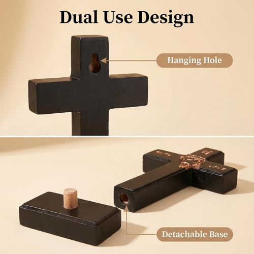 Wooden Wall Cross with Detachable Stand, 5.5in Small Christian Cross - color: Black, size: 5.5"L x 2.7"W