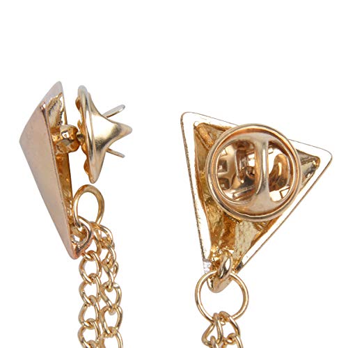 Stud Double Chain Brooch Pin,Shirts Neck Collar Tips with Tassel Chain,Blouse Lapel Pin for Suits - color: Gold