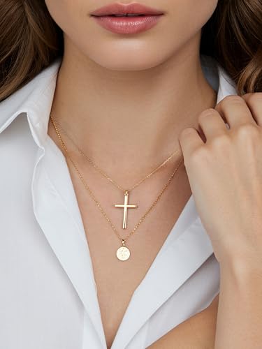 NORBU S925 Cross Necklace for Women, 18K Gold Plated Womens Cross Necklaces - color: Gold