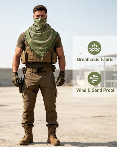 Aonal Military Shemagh Tactical Desert Scarf, Keffiyeh Scarf for Men - color: Foliage