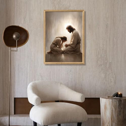 FASWQ Wood Framed Jesus Comforting Woman Christian Wall Art 24x36 in - color: JesusConfession(Wood), size: 36"L x 24"W