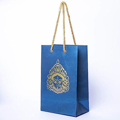 Desi Favors Durga Mata Paper Bags - Indian Gifts, Durga, Party Favor, Goodie Bags - Small (5x3x8 Inch) for Diwali, Pooja, Housewarming, Wedding Return Gifts (Pack of 8) - style: Durga Mata Paper Bags