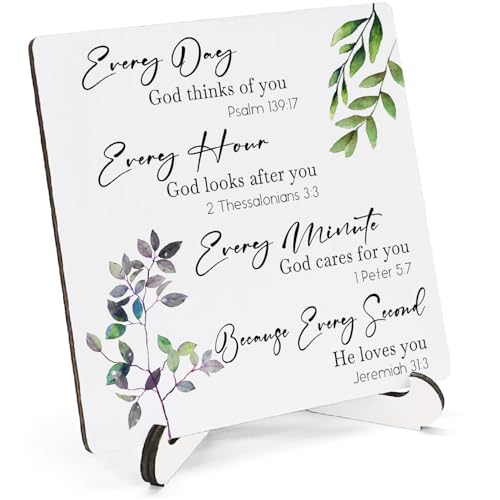 Inspirational Christian Wooden Sign Desk Decor, Bible Verse Religious Botanical Wood Plaque Sign With Stand for Church Prayer Room Home Office Desk Table Shelf Decoration, 5x5 Inch - color: Botanical Faith, size: 5x5x1.1 in