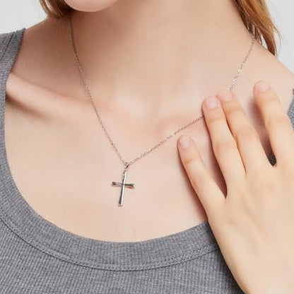 Cross Necklace for Women, Handcrafted S925 Sterling Silver Pendant - color: Sterling Silver