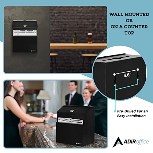 Adir Suggestion Box with Lock - Metal Donation Fundraising Ballot Prayer Box with 55 Free Suggestion Forms Cards & 2 Keys (Wall Mounted - Black) - color: C Black, size: Pack of 1