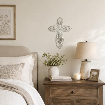 Comfy Hour 12 Inch Cross Wall Decor, Rustic White Cross for Wall