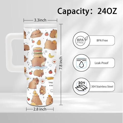 24oz Capybara Tumbler with Handle & Straw, Gift for Women Girls, Insulated - color: Capybara1