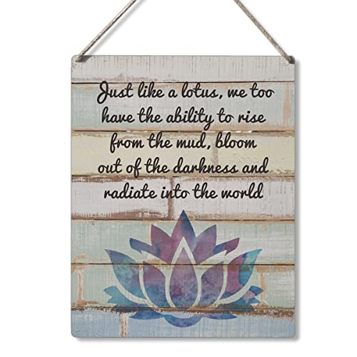 Qious Inspirational Gift Signs Just Like a Lotus We Too Have the Ability to Rise Wooden Hanging Sign Rustic Wall Art Home Decoration 10 x 8 Inches… - color: wetoo