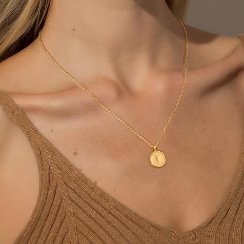 Robaice Cross Necklace for Women, Dainty 14K Gold Plated Cross Necklace - style: disc cross yellow