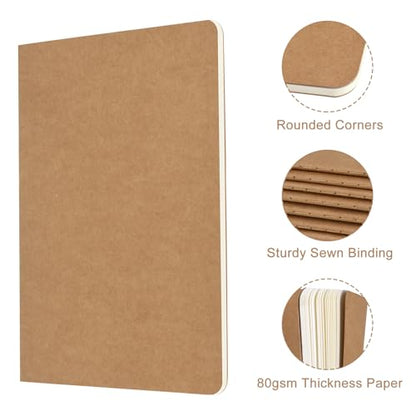 ZCZN 5 Pack A5 Kraft Notebooks Bulk, 8.15x5.5 Inches Lined Paper Journaling Notebooks, Notebooks for Work, Composition Notebooks for School, Journal Notebooks for Office, 60 Pages