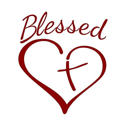 Blessed Cross and Heart Christian Decal Vinyl Sticker Auto Car Truck Wall Laptop | Red | 4" x 5.5"