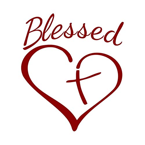 Blessed Cross and Heart Christian Decal Vinyl Sticker Auto Car Truck Wall Laptop | Red | 4" x 5.5"