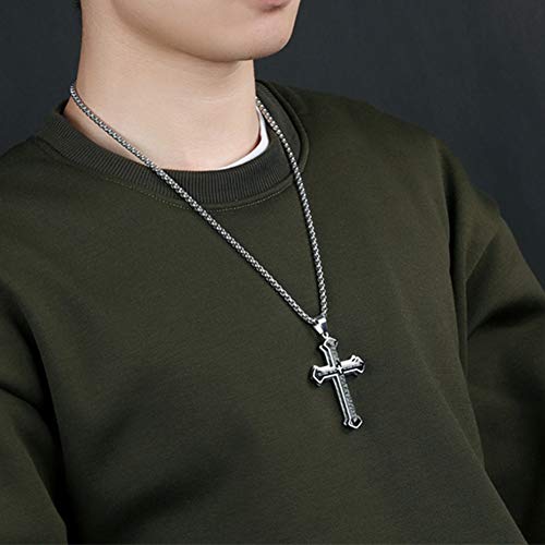 OLEVS Men's Cross Pendant Necklace Large Stainless Steel Cross Pendant Necklace for Men Women - color: Black
