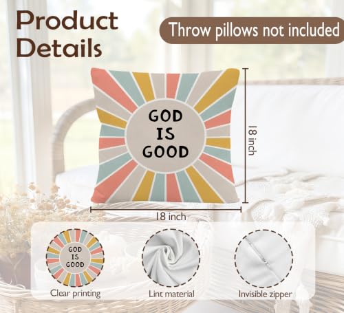 God is Good Christian Boho Sunshine Nursery Pillow Cover 18x18 Decor - color: God-2
