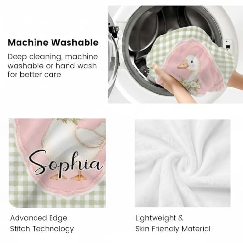 Personalized Goose Baby Blanket, Green Gingham Nursery Throw Gift - color: #Ver3