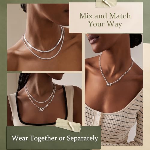 Freekiss 3-Piece Layered Toggle Necklace for Women - color: 3-Piece Paperclip Silver