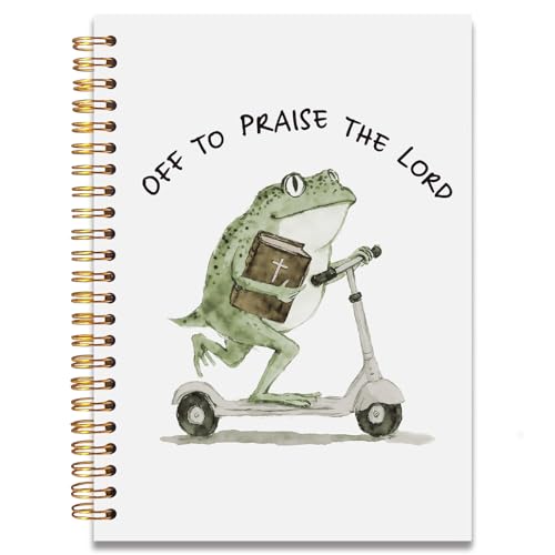 Funny Christian Frog Notebook, Religious Prayer Journal for Women, Off to Praise the Lord Skateboard Frog Spiral Hardcover Notebook Journal for Work Study Office Supplies, 5.5x8.3 Inches - color: Bible-3