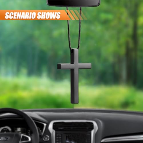 KITUREK Cross Hanging Ornaments for RearView Mirror, Metal Car Charm, Black - color: Black